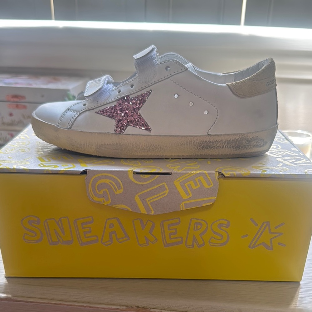 Golden Goose White and Pink Glitter Star Sneakers